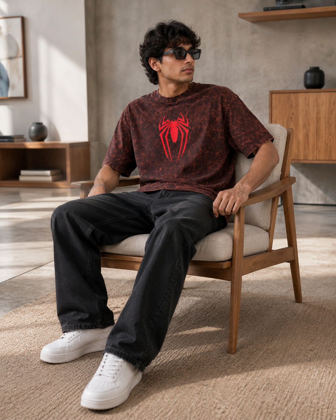 Acid Wash Spider Dropshoulder T-Shirt | TrenTees