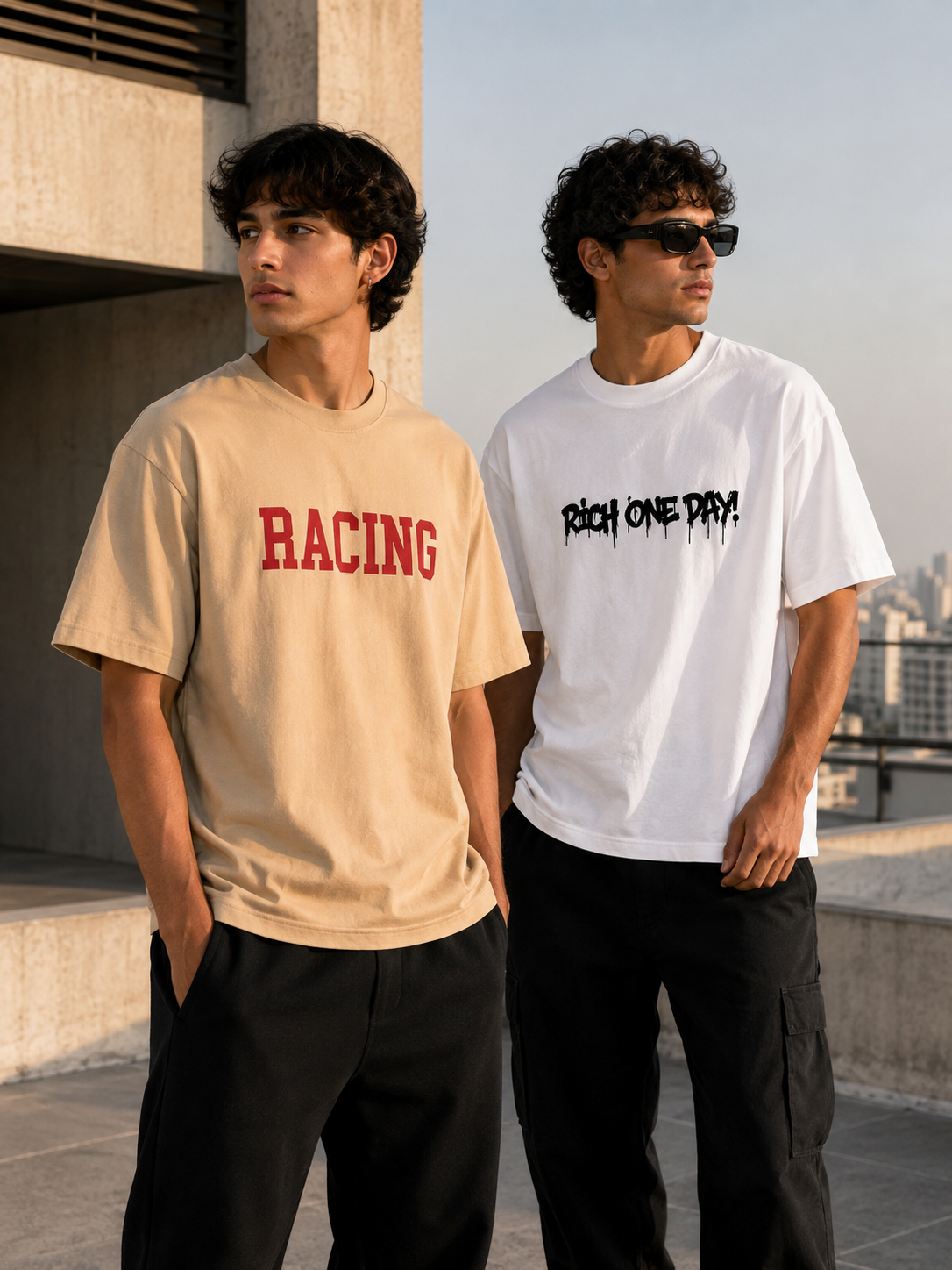 Pack of 2 Premium Printed Drop-Shoulder T-Shirt | Tren Tees