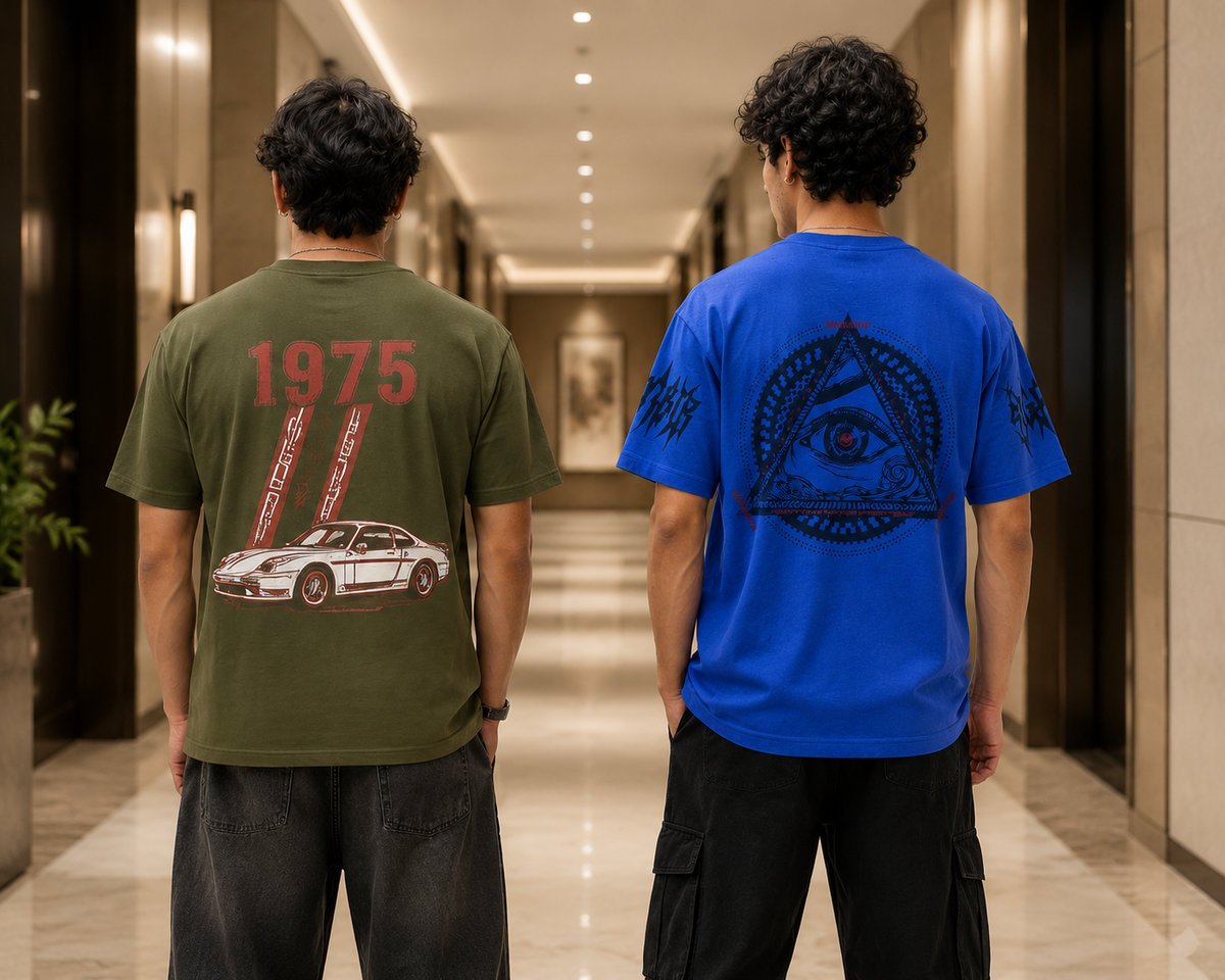 Pack of 2 Premium Printed Drop-Shoulder T-Shirt | Tren Tees
