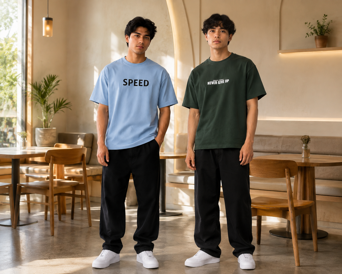 Pack of 2 Premium Printed Drop-Shoulder T-Shirt | Tren Tees
