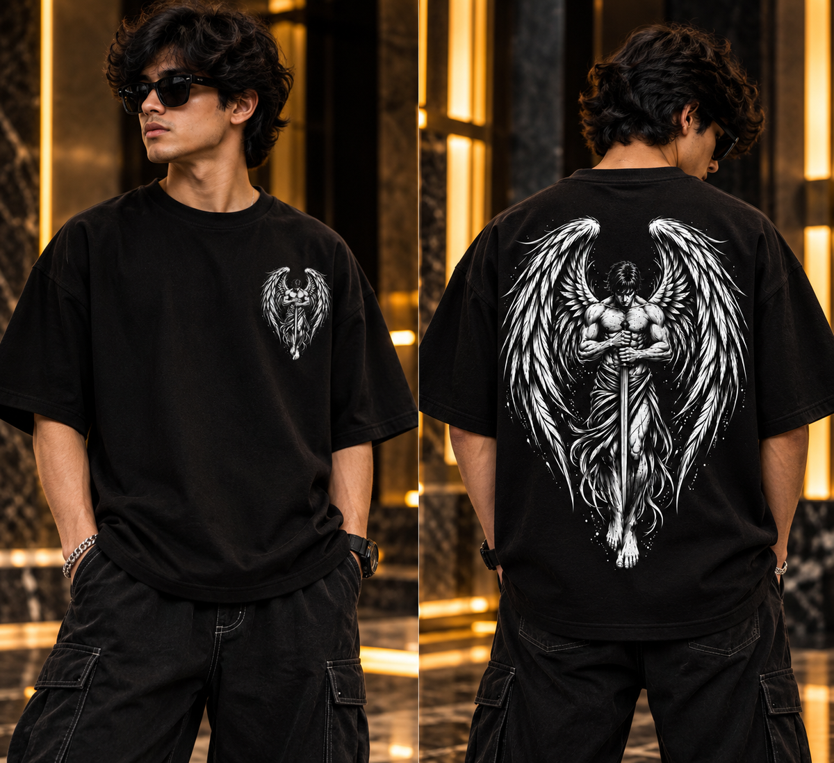 ANGELIC WARRIOR – Premium Oversized Winged Angel Graphic T-Shirt | Tren Tees