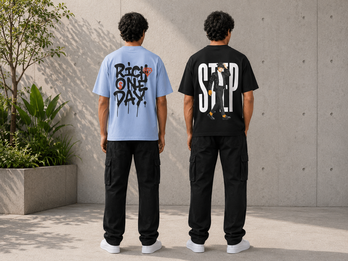 Pack of 2 Premium Printed Drop-Shoulder T-Shirt | Tren Tees