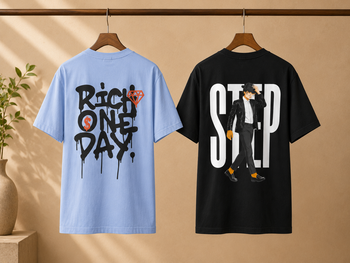 Pack of 2 Premium Printed Drop-Shoulder T-Shirt | Tren Tees