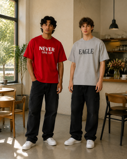Pack of 2 Premium Printed Drop-Shoulder T-Shirt | Tren Tees