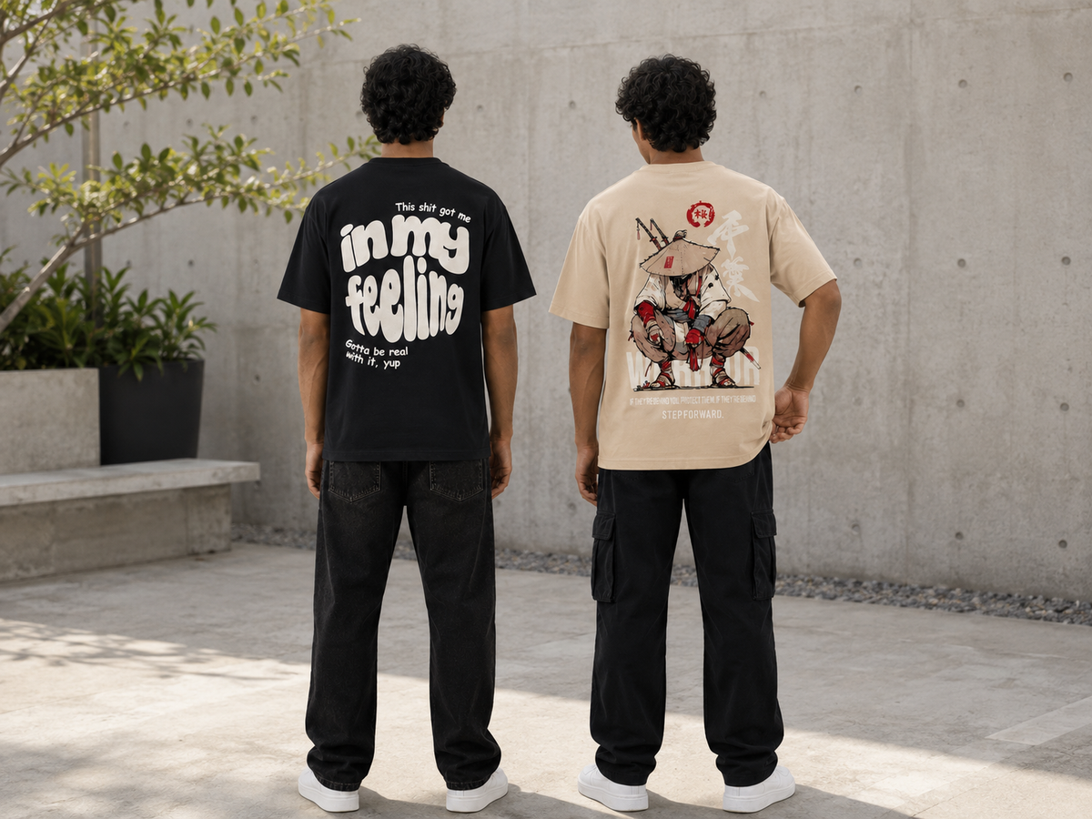 Pack of 2 Premium Printed Drop-Shoulder T-Shirt | Tren Tees