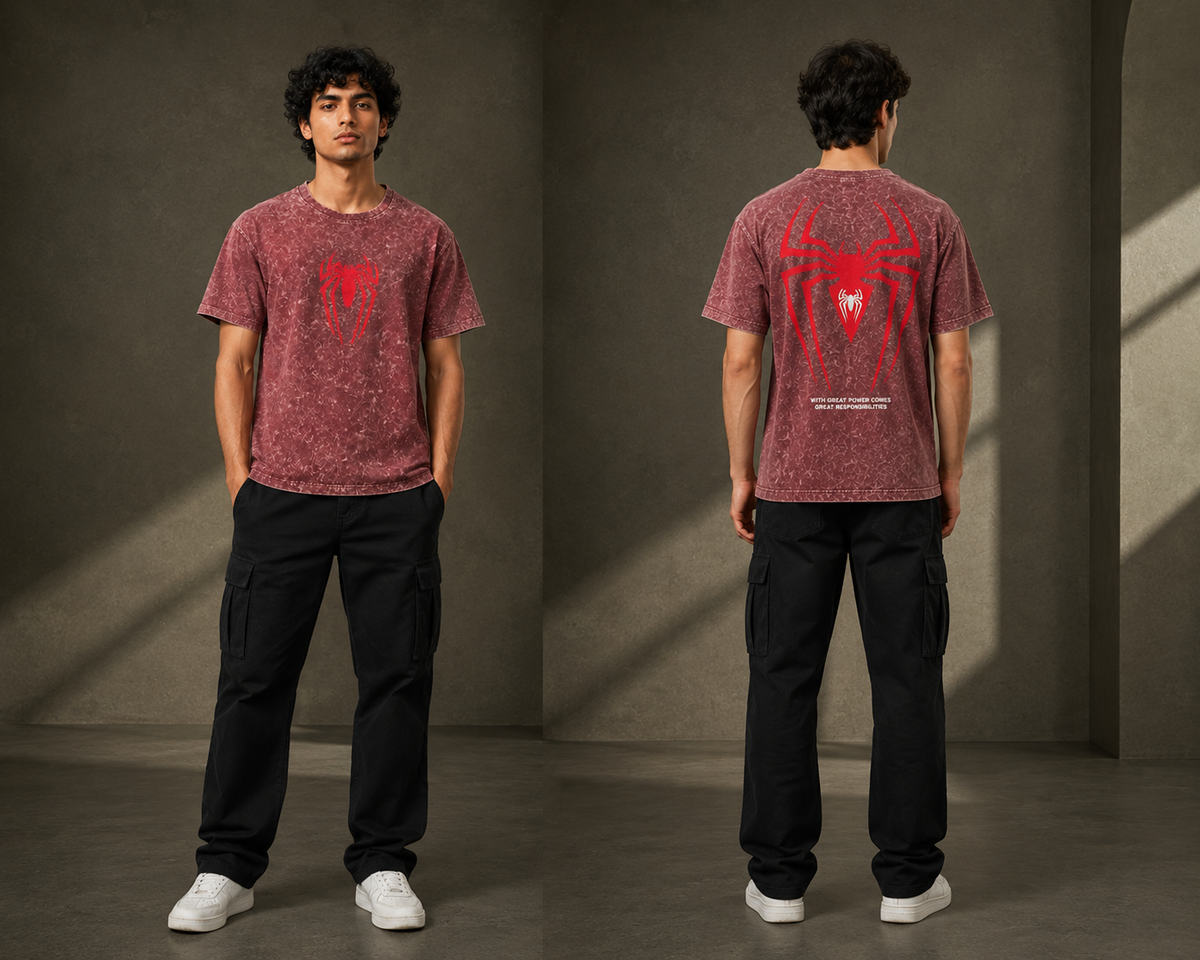 Acid Wash Spider Dropshoulder T-Shirt | TrenTees