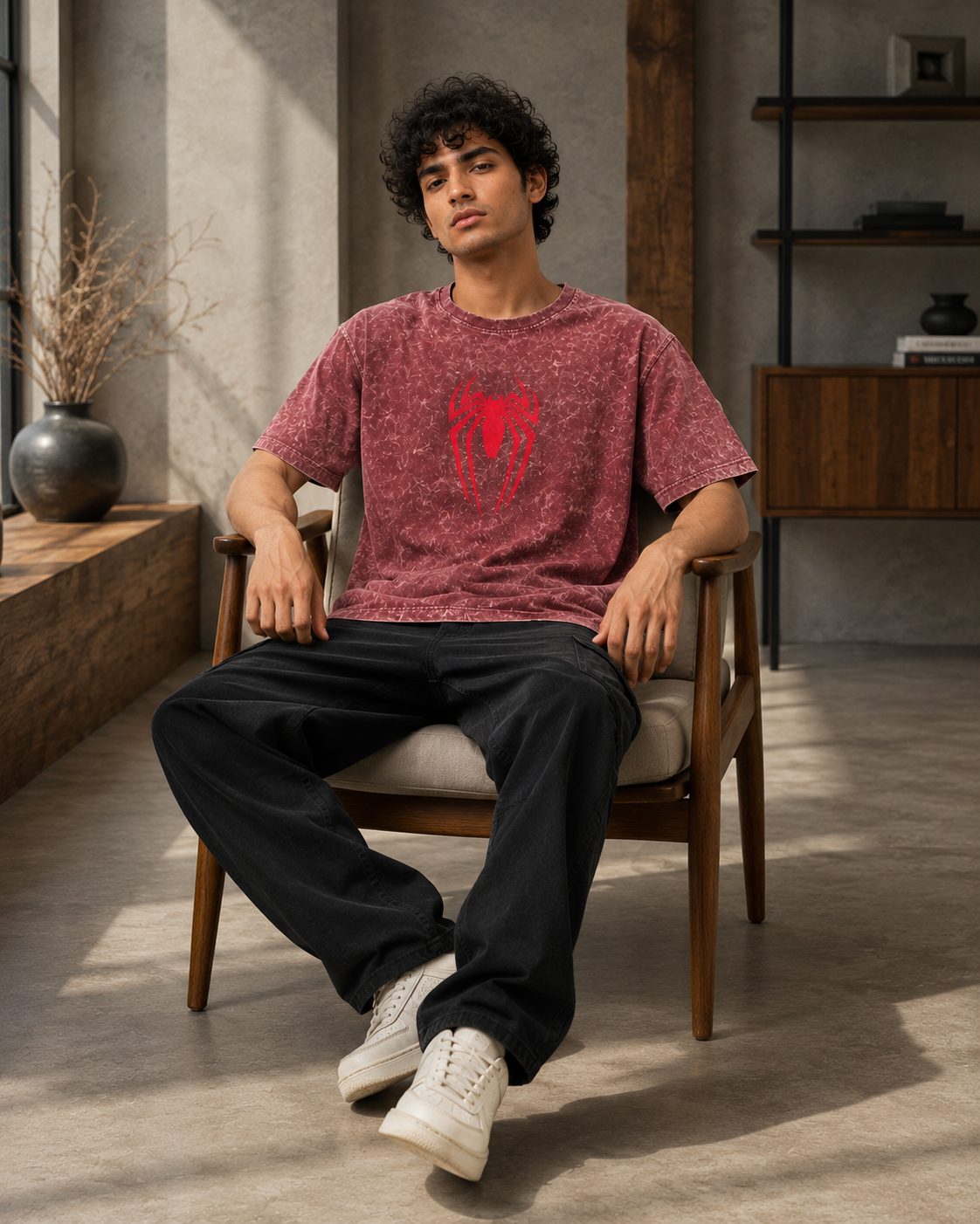 Acid Wash Spider Dropshoulder T-Shirt | TrenTees