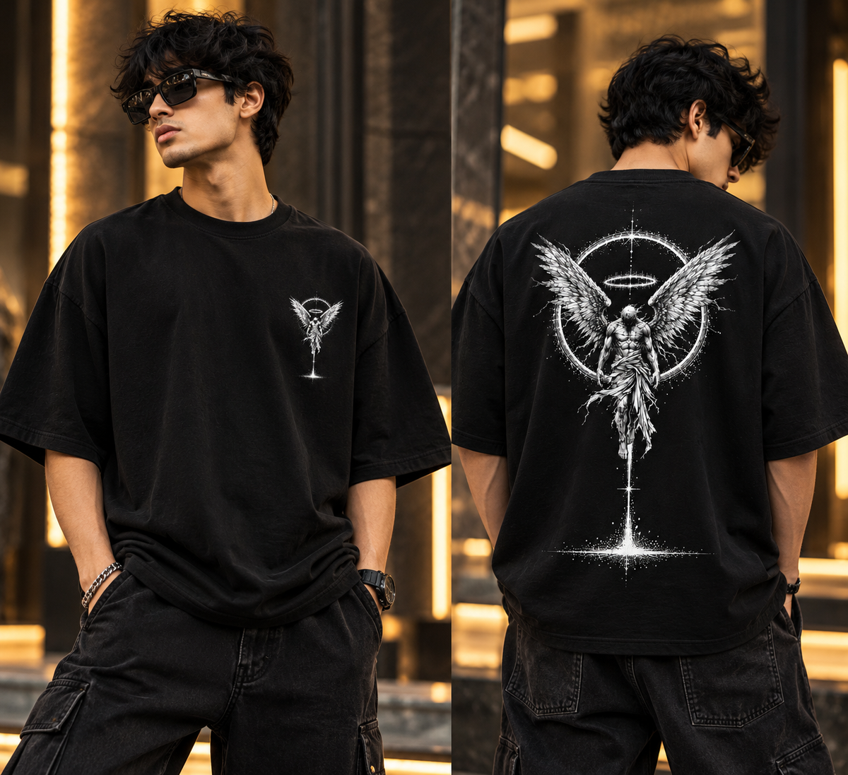 THE LAST LIGHT – Premium Oversized Angel Graphic T-Shirt | Tren Tees