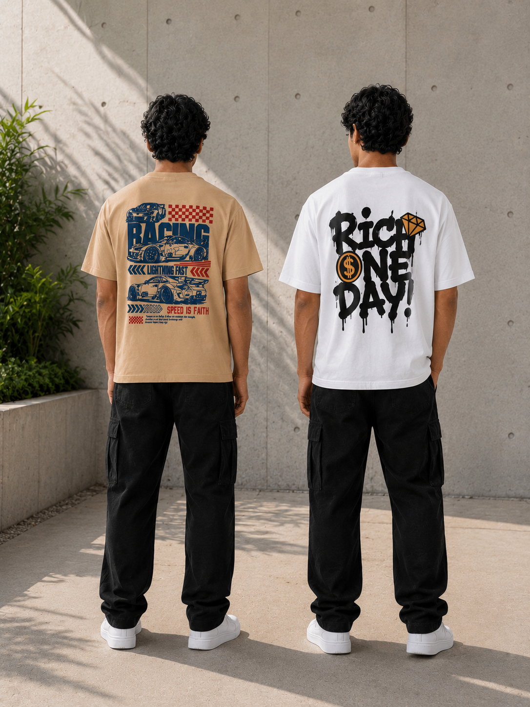 Pack of 2 Premium Printed Drop-Shoulder T-Shirt | Tren Tees