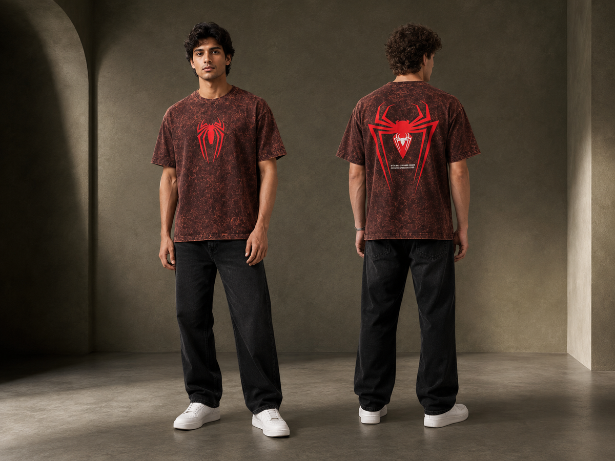Acid Wash Spider Dropshoulder T-Shirt | TrenTees