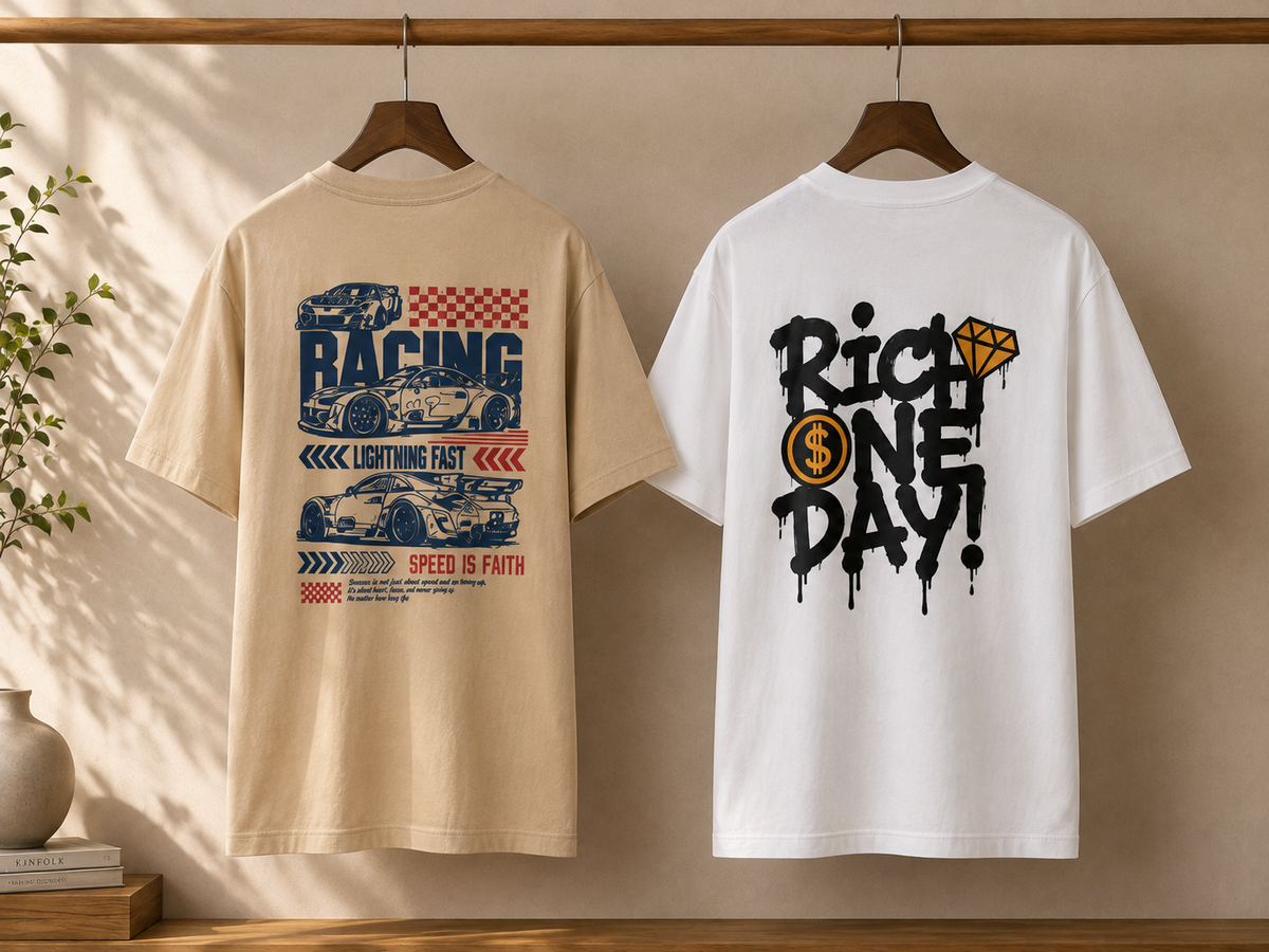 Pack of 2 Premium Printed Drop-Shoulder T-Shirt | Tren Tees