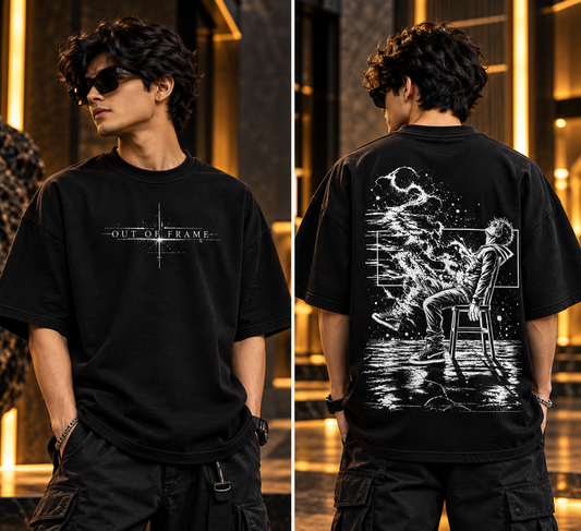 OUT OF FRAME – Premium Oversized Glitch Graphic T-Shirt | Tren Tees